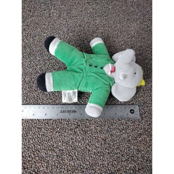 Vintage Nelvana Babar the Elephant Stuffed Toy Green Suit and Crown 9" PELLETS - Picture 5 of 5
